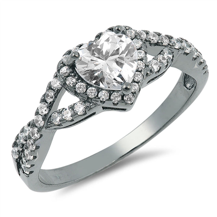 Black Plated Heart CZ Promise Ring .925 Sterling Silver Ring