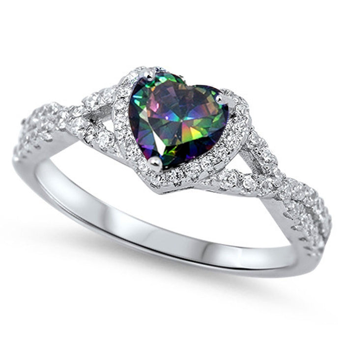 Rainbow Topaz & CZ Promise Ring .925 Sterling Silver Ring