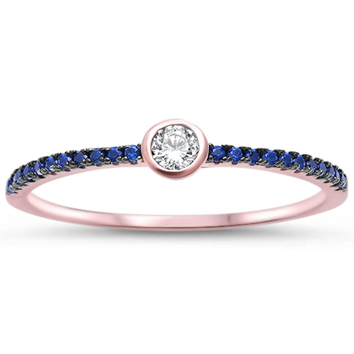 CLOSEOUT! Rose Gold Plated Bezel Cubic Zirconia w/ Sapphire .925 Sterling Silver Ring Sizes 5-6, 10