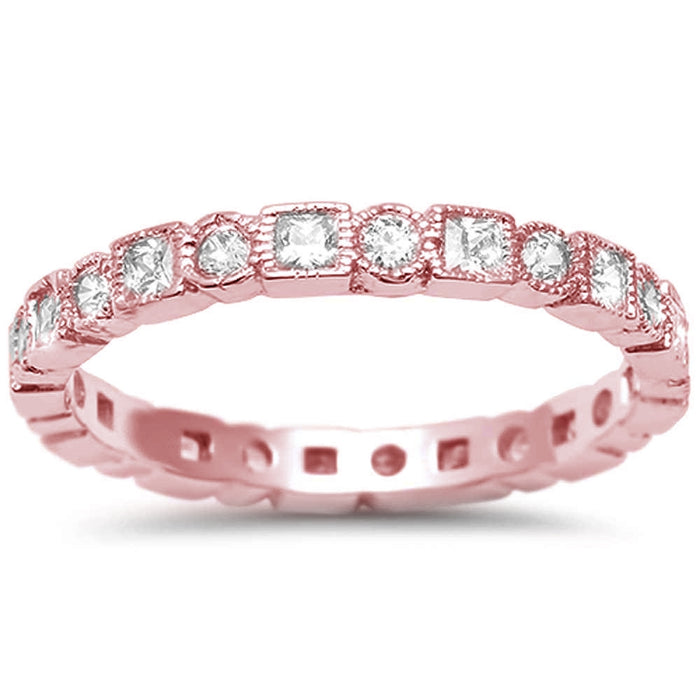 CLOSEOUT!Rose Gold Plated Antique Style Bezel Set Eternity Stackable .925 Sterling Silver Ring Sizes 4-10