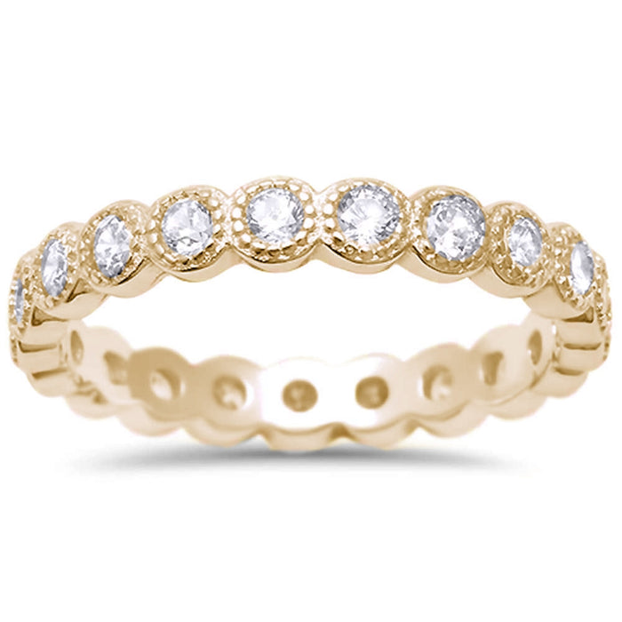 CLOSEOUT! Yellow Gold Plated CZ Antique Style Bezel Set Eternity Stackable .925 Sterling Silver Ring