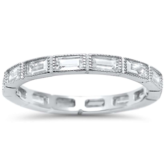 CLOSEOUT! Antique Style Baguette CZ Eternity Stackable Band .925 Sterling Silver Ring Sizes 4-10