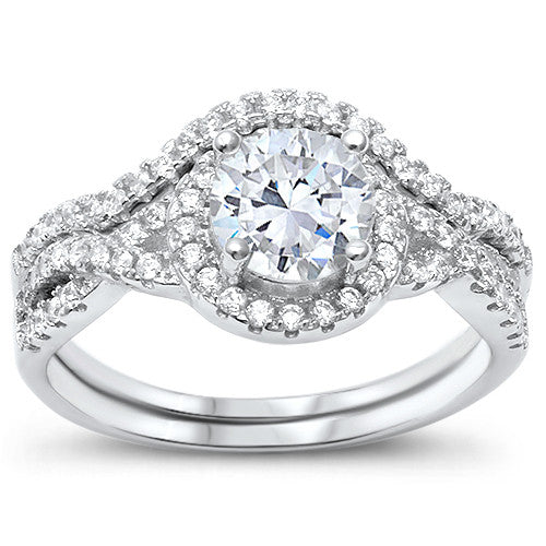 CLOSEOUT! Prong Wedding Set Round CZ .925 Sterling Silver Ring