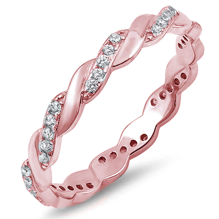 CLOSEOUT! Rose Gold Plated Twisted Cubic Zirconia Eternity Band .925 Sterling Silver Ring