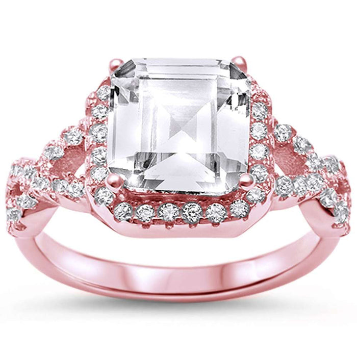 Closeout!Rose Plated Asscher Square Twisted Infinty Engagement .925 Sterling Silver Ring Sizes 5-6