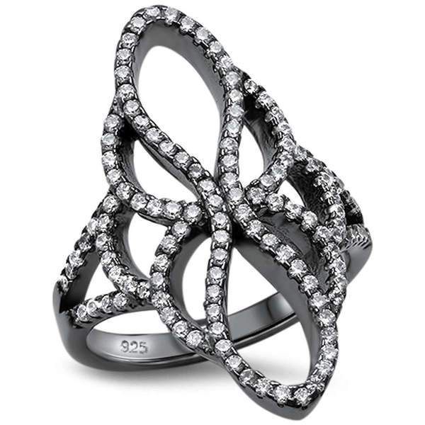 CLOSEOUT!Black Plated Antique Reproduction CZ .925 Sterling Silver Ring