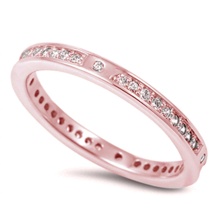 CLOSEOUT! New Design Rose Gold Plated Cubic Zirconia Eternity Band .925 Sterling Silver Ring