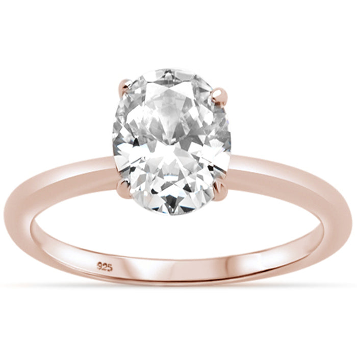 CLOSEOUT! 2.00ct 9x7mm Rose Gold Plated Oval Cubic Zirconia .925 Sterling Silver Solitaire Engagement RingSizes 4-9