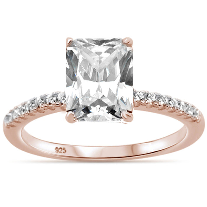 2.50ct 9x7mm Rose Gold Plated Radiant Cut & Round Cubic Zirconia .925 Sterling Silver Solitaire Engagement Ring Sizes 4-10