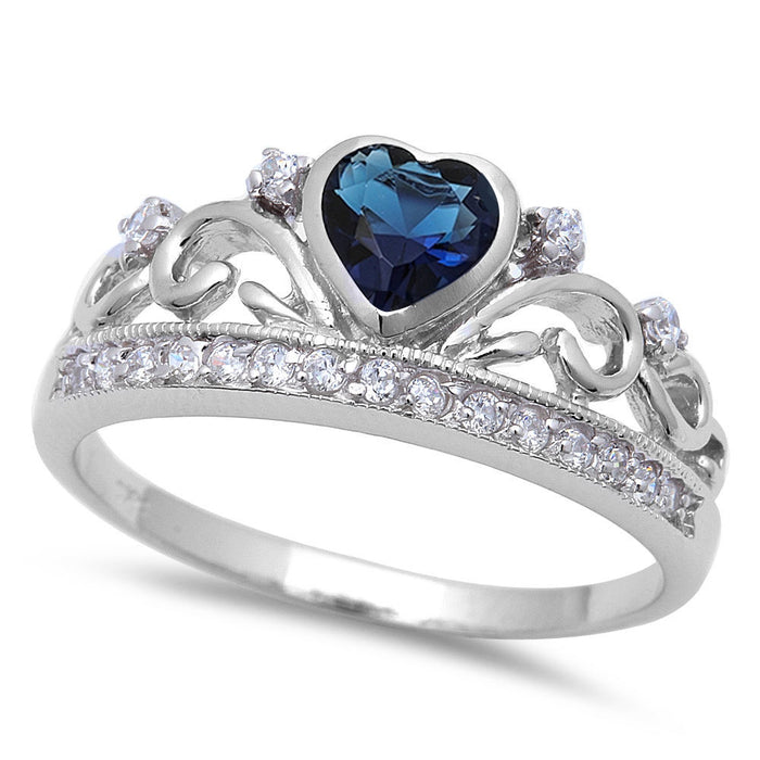 CLOSEOUT!Beautiful Sapphire Heart and White cubic Zirconia .925 Sterling Silver Ring