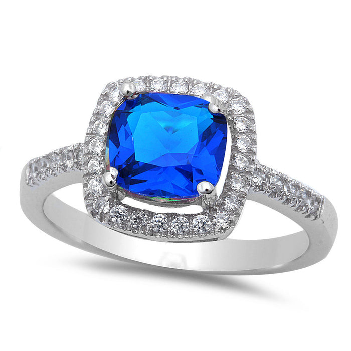 CLOSEOUT! Sterling Silver Cushion Cut SapphireRing with CZ Size 4
