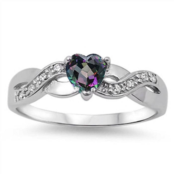 CLOSEOUT! Rainbow Topaz Heart & Cubic Zirconia .925 Sterling Silver Ring