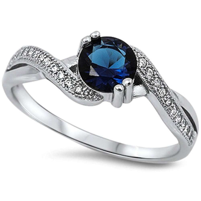 CLOSEOUT! Round Blue Sapphire & White Cz .925 Sterling Silver Ring