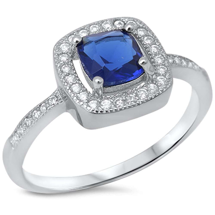 CLOSEOUT! Princess cut blue sapphire & Cubic Zirconia Pave .925 Sterling Silver Ring