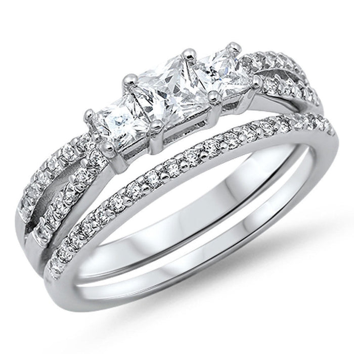 CLOSEOUT! Princess-cut Cubic Zirconia Engagement Set .925 Sterling Silver