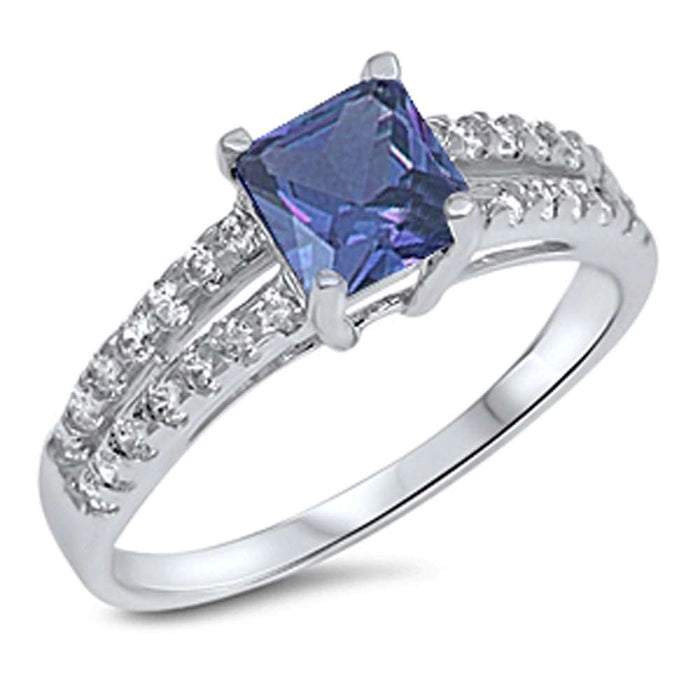 CLOSEOUT! Princess Cut Tanzanite & Cubic Zirconia .925 Sterling Silver Ring