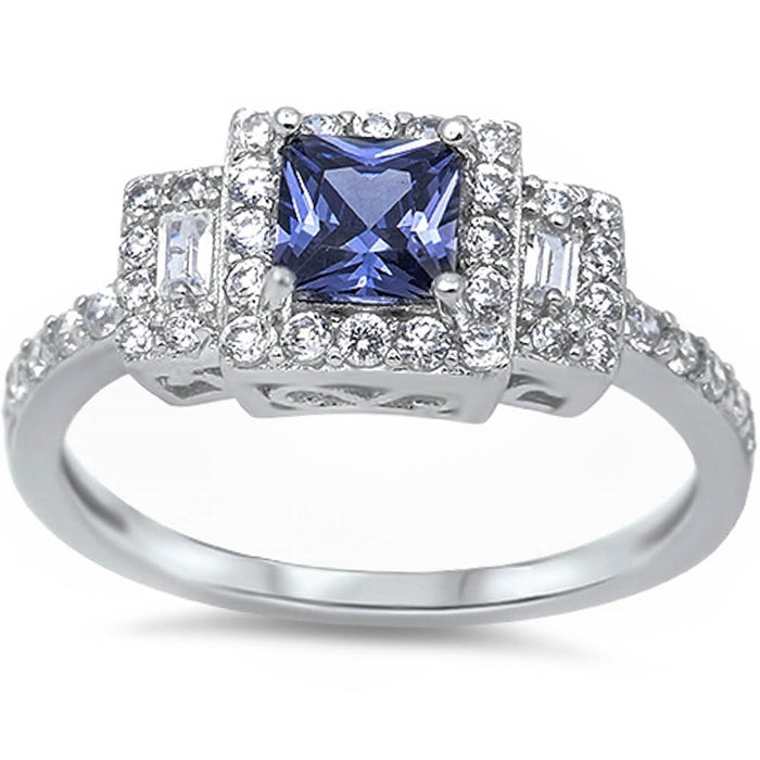 CLOSEOUT!Princess Cut Tanzanite & Cz .925 Sterling Silver