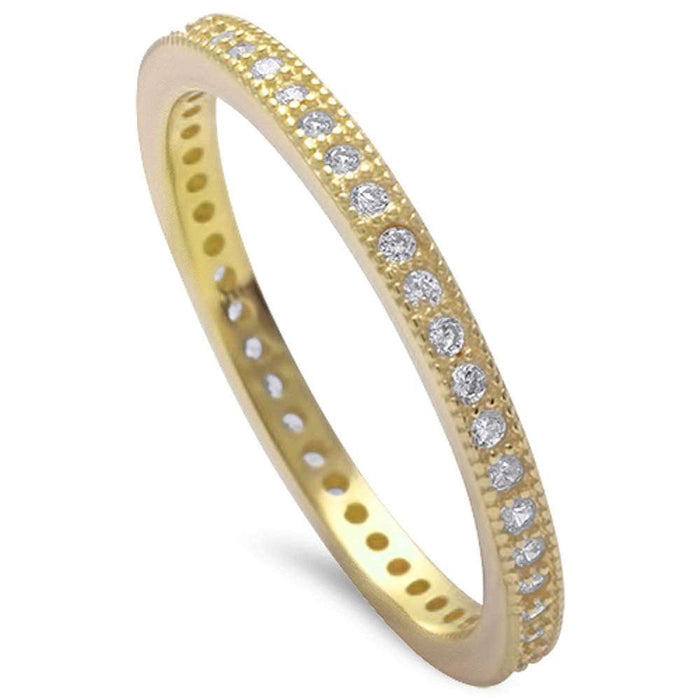 CLOSEOUT! Yellow Gold Plated Cz Eternity Band .925 Sterling Silver Ring Sizes 4-10