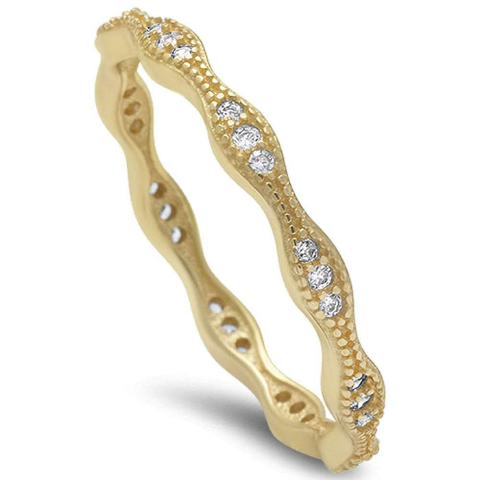 CLOSEOUT!Yellow Gold Plated Cz Eternity Band .925 Sterling Silver Ring