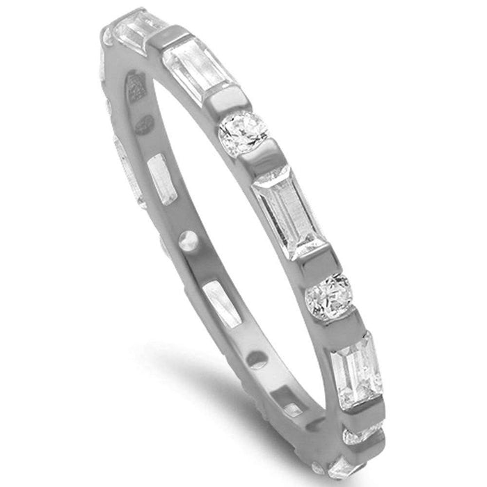 CLOSEOUT!Round & Baguette Cz Band .925 Sterling Silver Ring