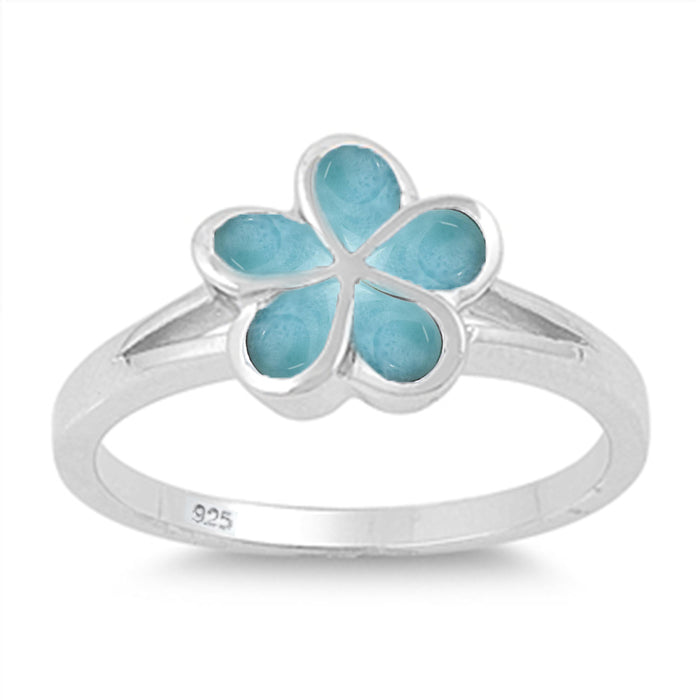 Larimar Plumeria .925 Sterling Silver Ring Sizes 5-10
