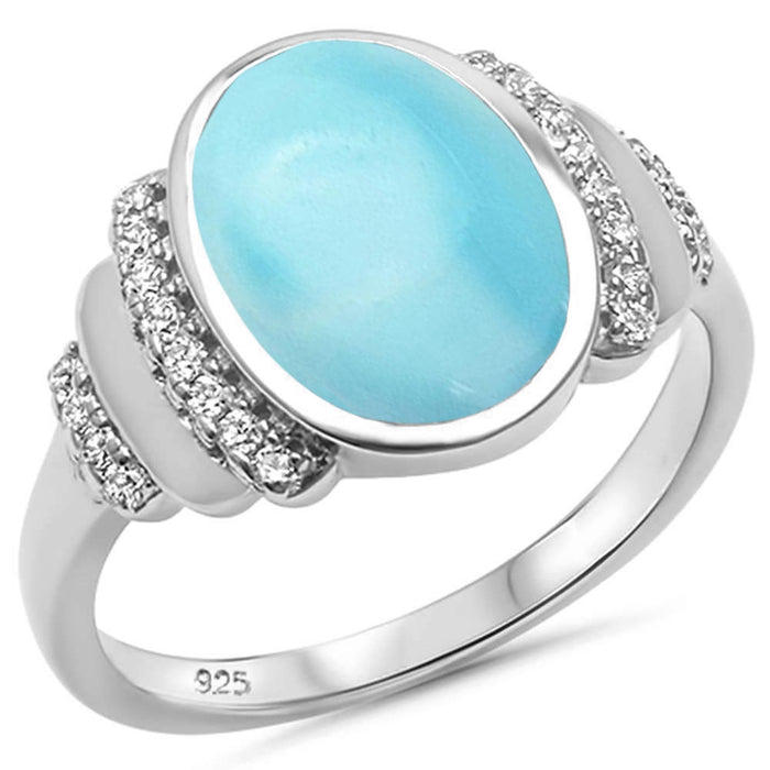 Natural Larimar & Cubic Zirconia .925 Sterling Silver Ring Sizes 5-10