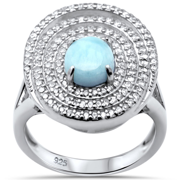 Natural Oval Larimar & CZ .925 Sterling Silver Ring Sizes 5-10