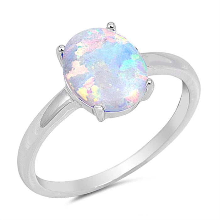 Solid Oval White Opal .925 Sterling Silver Ring