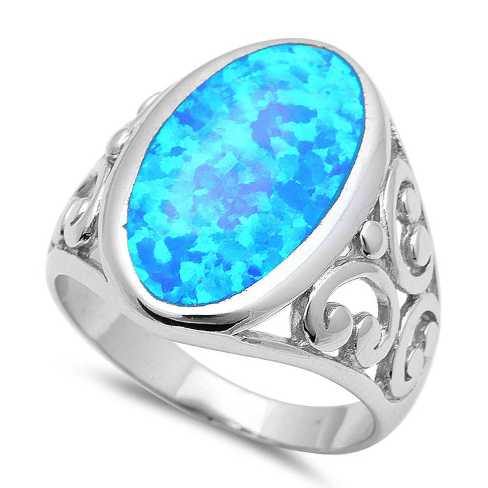 CLOSEOUT! Blue Fire Opal Design .925 Sterling Silver Ring