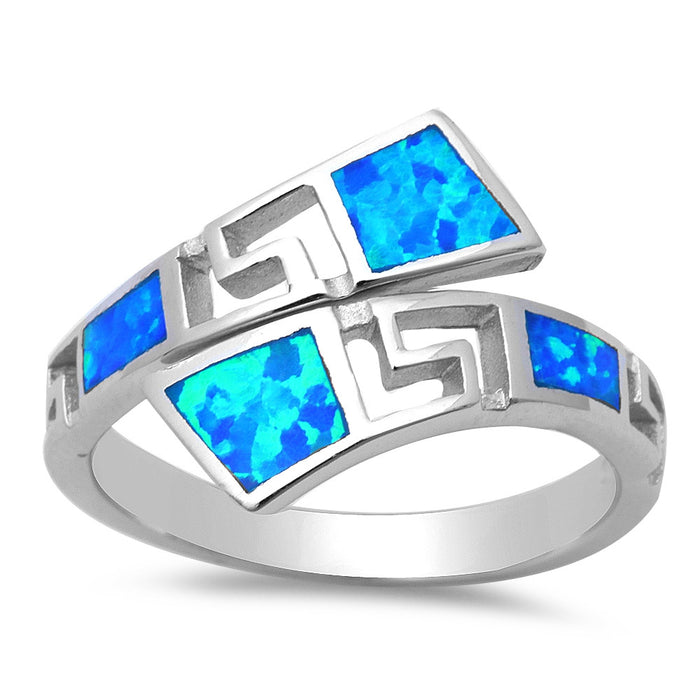 CLOSEOUT!Blue Opal Greek Key Design .925 Sterling Silver Ring