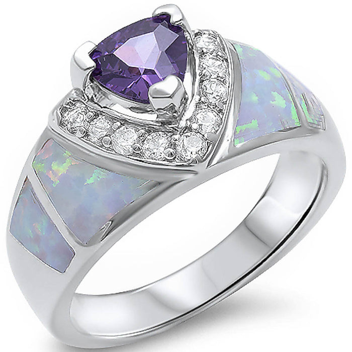 CLOSEOUT!Amethyst, White Opal, & Cz New Fashion .925 Sterling Silver Ring