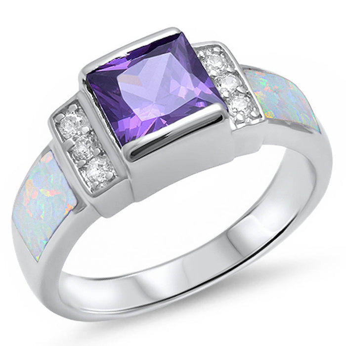 CLOSEOUT! Amethyst, White Opal, & Cz .925 Sterling Silver Ring Sizes 5-6 , 10