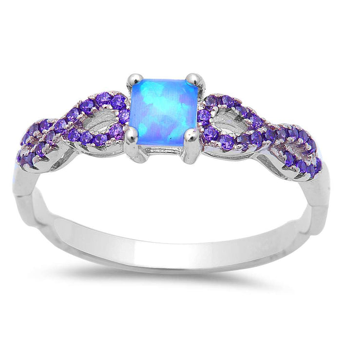 CLOSEOUT! Blue Opal w/ Amethyst Inifnity .925 Sterling Silver Ring