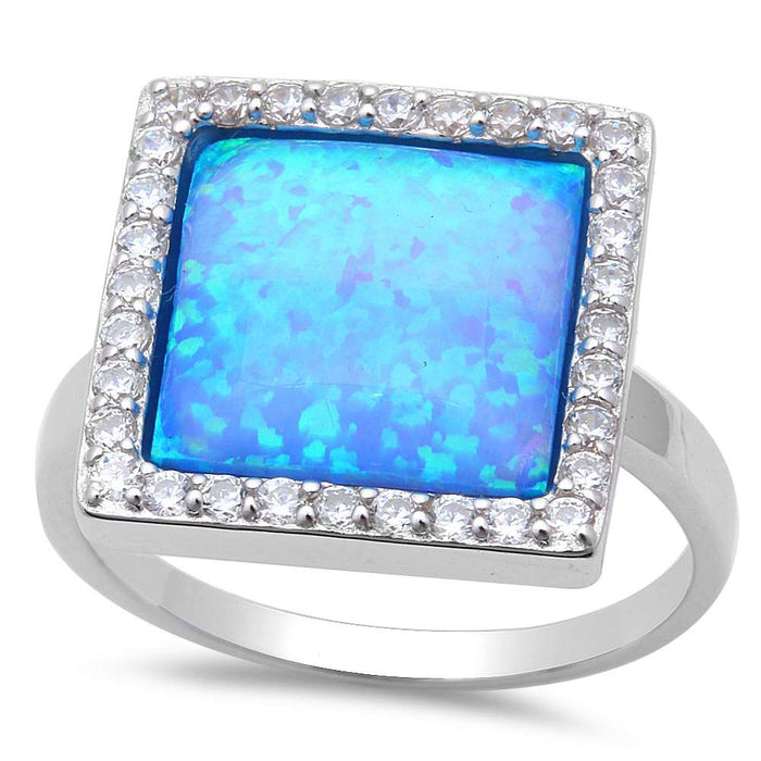 CLOSEOUT! New! Blue Fire Opal & Cubic Zirconia .925 Sterling Silver Ring