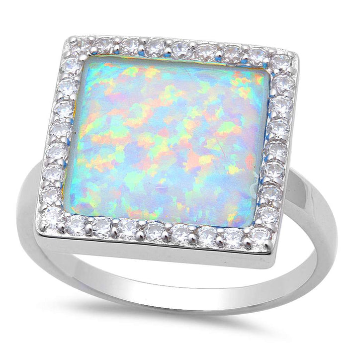 CLOSEOUT! New! White Fire Opal & Cubic Zirconia .925 Sterling Silver Ring Sizes 5-6