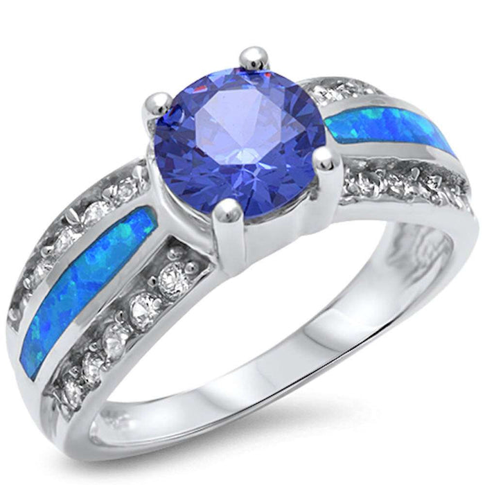 CLOSEOUT! Tanzanite, Blue Opal & Cubic Zirconia .925 Sterling Silver Ring