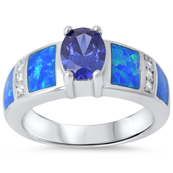 CLOSEOUT! Tanzanite, Blue Opal & Cz .925 Sterling Silver Ring
