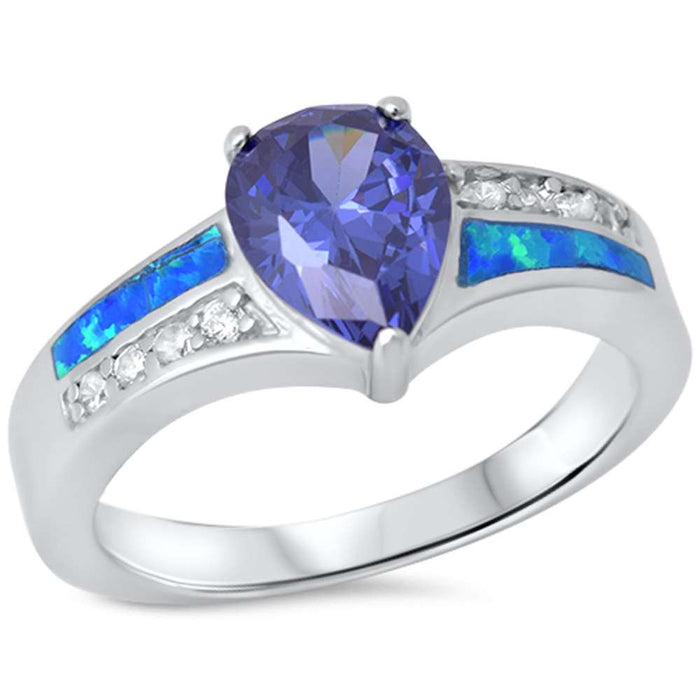 CLOSEOUT! Pear Tanzanite, Blue Opal & Cz .925 Sterling Silver Ring
