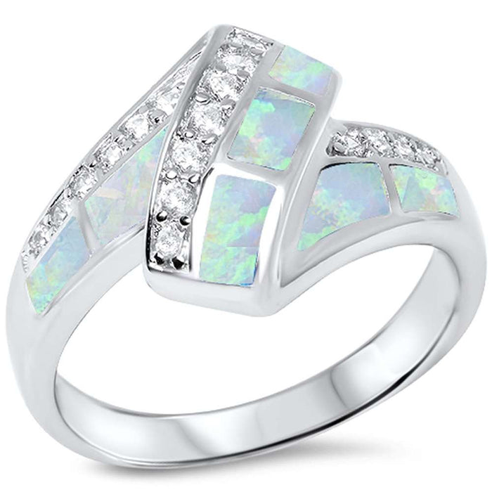 CLOSEOUT! White Opal & Cz .925 Sterling Silver Ring
