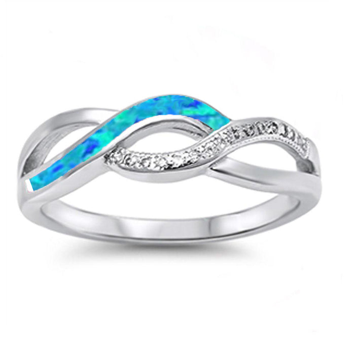 CLOSEOUT! Blue Opal & Cz Infinity Style .925 Sterling Silver Ring