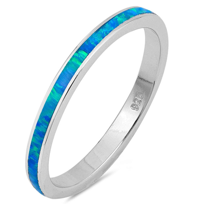 Blue Opal Band .925 Sterling Silver Ring