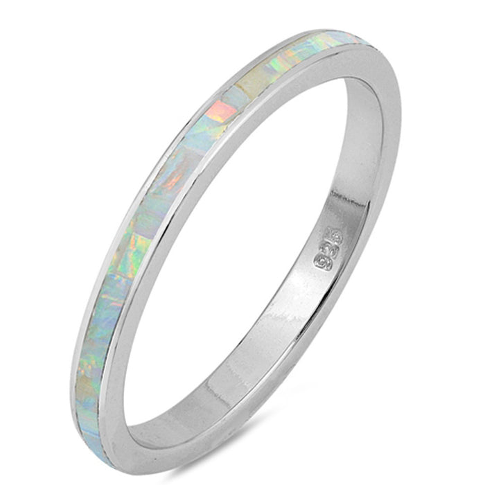 White Opal Band .925 Sterling Silver Ring sizes 4-12