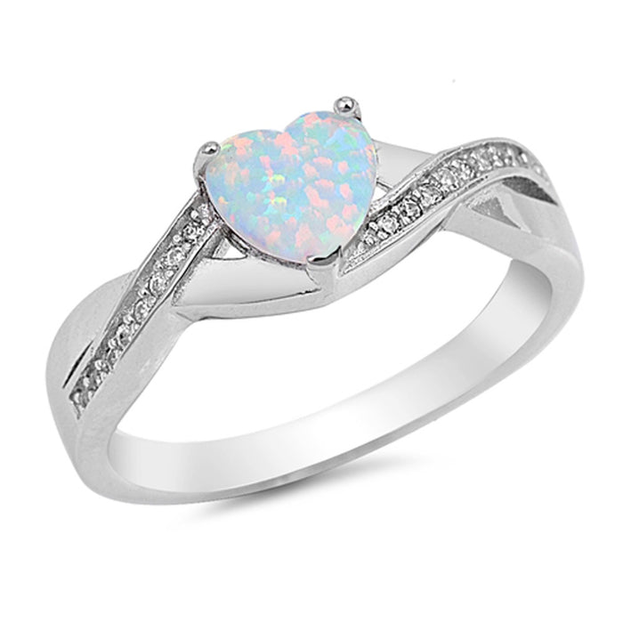 CLOSEOUT! Heart White Opal & Cubic Zirconia .925 Sterling Silver Ring