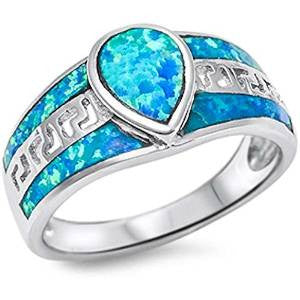 CLOSEOUT! Pear Shape Blue Opal .925 Sterling Silver Ring sizes 5-11