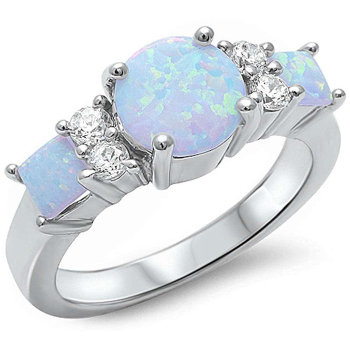 CLOSEOUT! White Fire Opal & Cubic Zirconia .925 Sterling Silver Ring Sizes 5-6