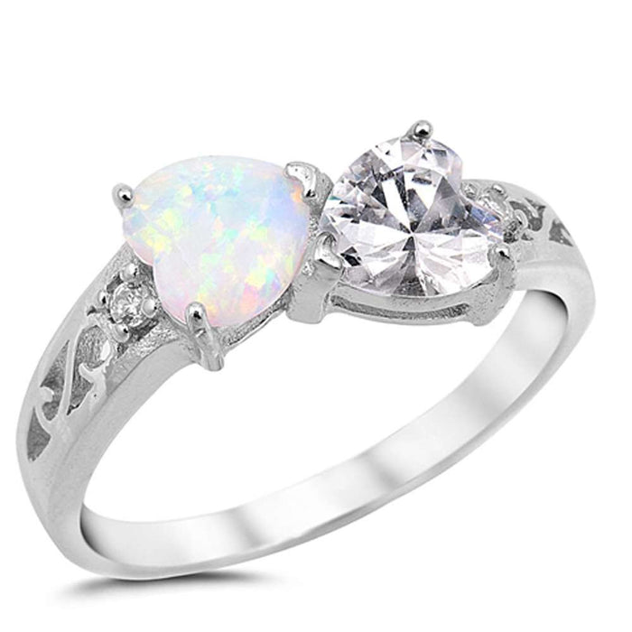 CLOSEOUT!Heart White Opal & Cubic Zirconia .925 Sterling Silver Ring Sizes 4-10