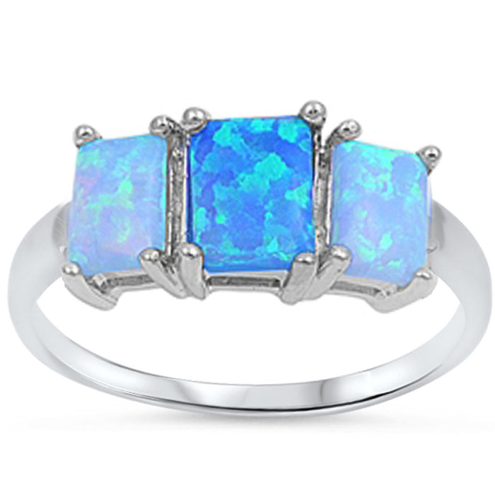 CLOSEOUT!Blue Fire Opal Three-stone Ring .925 Sterling Silver