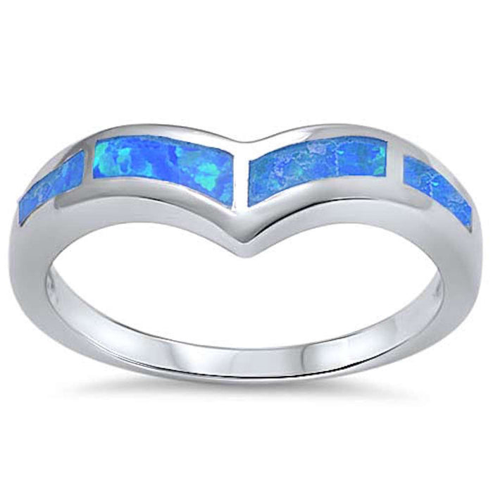 CLOSEOUT! Blue Opal V Shape Chevron Band .925 Sterling Silver Ring