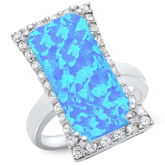 CLOSEOUT! Cocktail Style Blue Fire Opal & Cubic Zirconia .925 Sterling Silver Ring