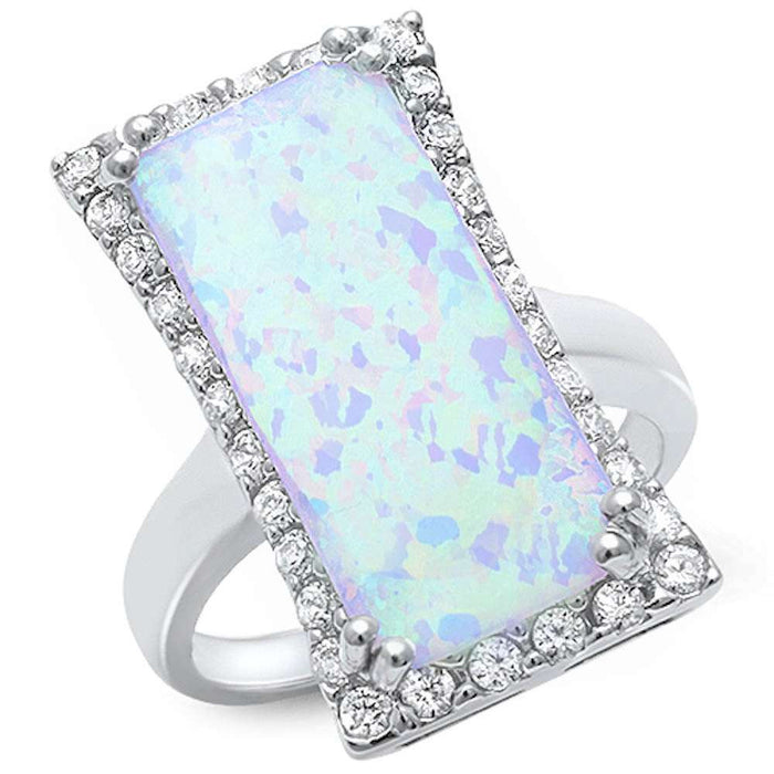 CLOSEOUT! Cocktail Style White Fire Opal & Cubic Zirconia .925 Sterling Silver Ring